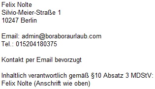 Bora Bora Urlaub - Impressum